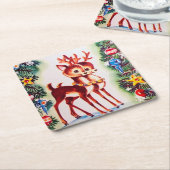 feestelijke kerstrendierentuin  retro kartonnen onderzetters (Schuin)