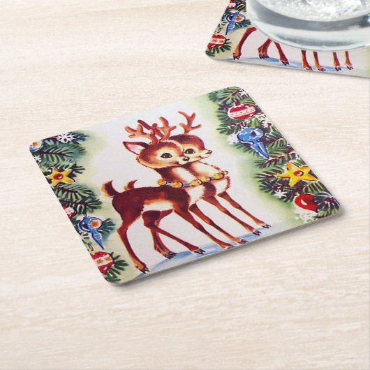 feestelijke kerstrendierentuin retro kartonnen onderzetters (Schuin)