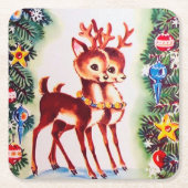 feestelijke kerstrendierentuin  retro kartonnen onderzetters (Voorkant)