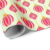 Feestelijke Kerstretro Ornamenten Rood Roze Munt Cadeaupapier (Rol Hoek)