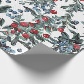  feestelijke kerstrode en blauwe bessen cadeaupapier (Hoek)