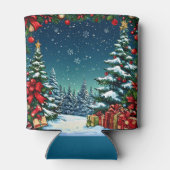 Feestelijke kerstscène met besneeuwde bomen blikjeskoeler (Achterkant)