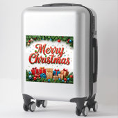 Feestelijke kerstscène met cadeaus sticker (Koffer)
