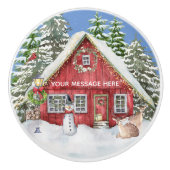 Feestelijke Kerstscène Sneeuwbomen Herten Keramische Knop (Voorkant)