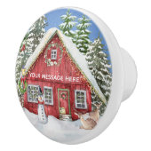 Feestelijke Kerstscène Sneeuwbomen Herten Keramische Knop (Rechts)