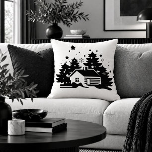 Feestelijke kerstscene Zwart Witte Accent Kussen