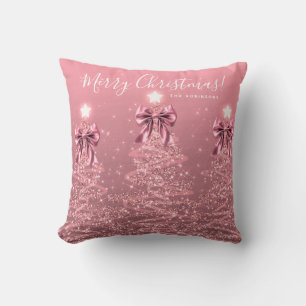 Feestelijke Kerstschaamroze Kerstbomen Naam Kussen