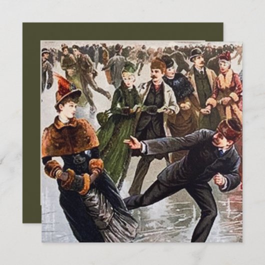 feestelijke  kerstschaatsen notitiekaartje (Voorkant / Achterkant)