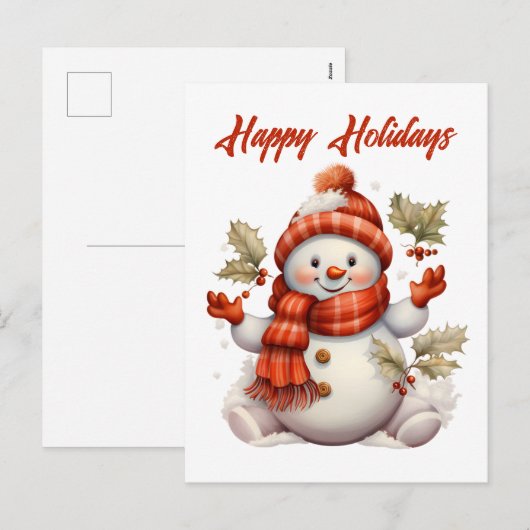 Feestelijke kerstsneeuwman tekst toevoegen Vakanti Feestdagenkaart (Voorkant / Achterkant)