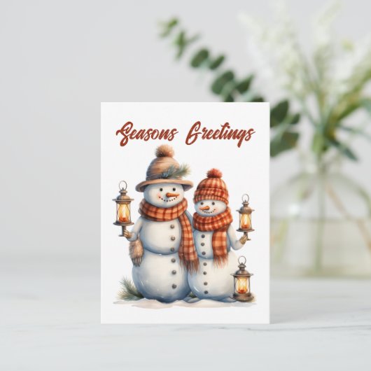 Feestelijke kerstsneeuwman tekst toevoegen Vakanti Feestdagenkaart (Staand voorkant)