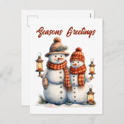 Feestelijke kerstsneeuwman tekst toevoegen Vakanti Feestdagenkaart (Voorkant / Achterkant)