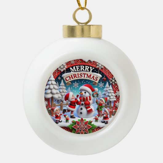 Feestelijke kerstsneeuwman vakantie decoraties keramische bal ornament (Voorkant)