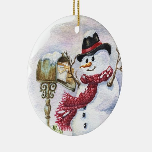 feestelijke kerstsneeuwman voegt tekst toe keramisch ornament (Rechts)