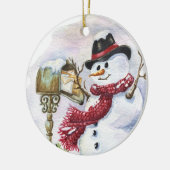 feestelijke kerstsneeuwman voegt tekst toe keramisch ornament (Links)