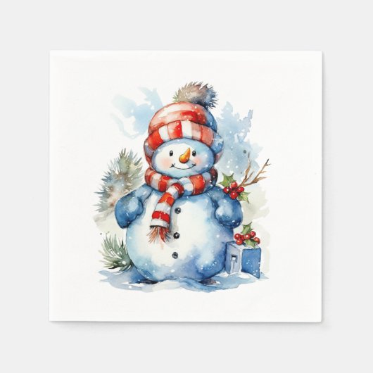 Feestelijke Kerstsneeuwpop Vakantie feest Servet (Voorkant)