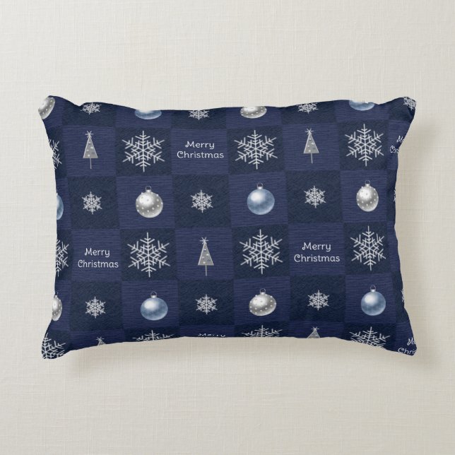 Feestelijke kerstsneeuwvlokken, Ornamenten en bome Accent Kussen (Voorkant)