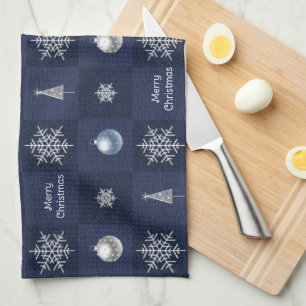 Feestelijke kerstsneeuwvlokken, Ornamenten en bome Theedoek