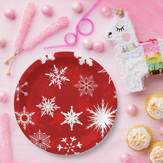 Feestelijke kerstsneeuwvlokken papieren bordje (Feest)