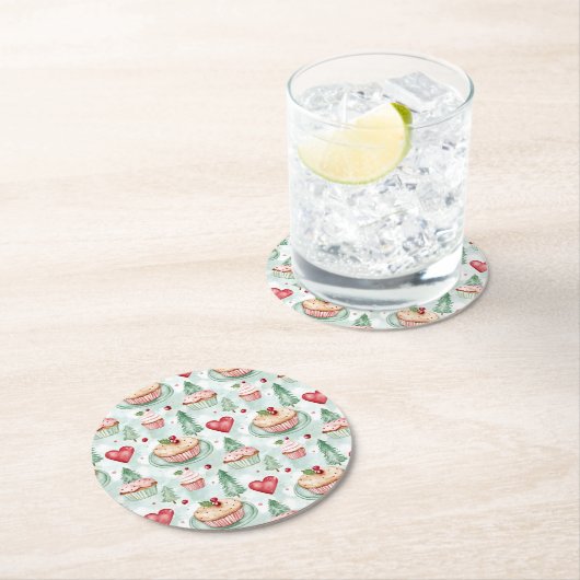 Feestelijke kerstsnoepjes ronde kartonnen onderzetter (Insitu)