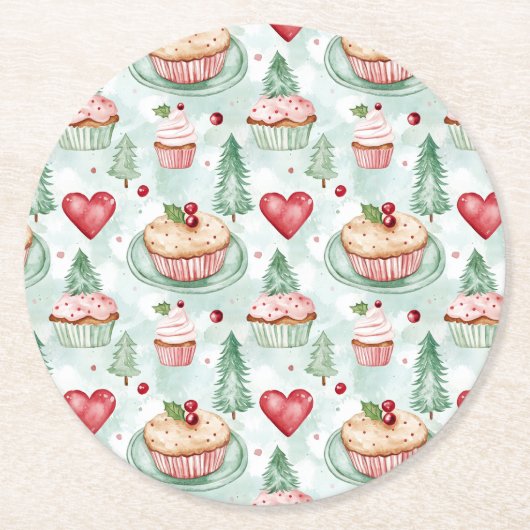 Feestelijke kerstsnoepjes ronde kartonnen onderzetter (Voorkant)