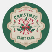 Feestelijke kerstsnoepstok ronde sticker (Voorkant)