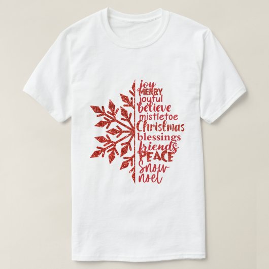 feestelijke kerstsnowflake woordkunst t-shirt (Design voorkant)