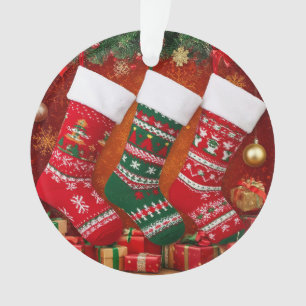 Feestelijke kerstsokken hangen boven de feestdagen ornament