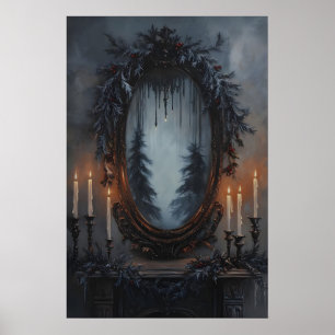 Feestelijke Kerstspiegel met Dennenkrans en Poster