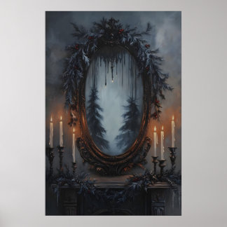 Feestelijke Kerstspiegel met Dennenkrans en Poster