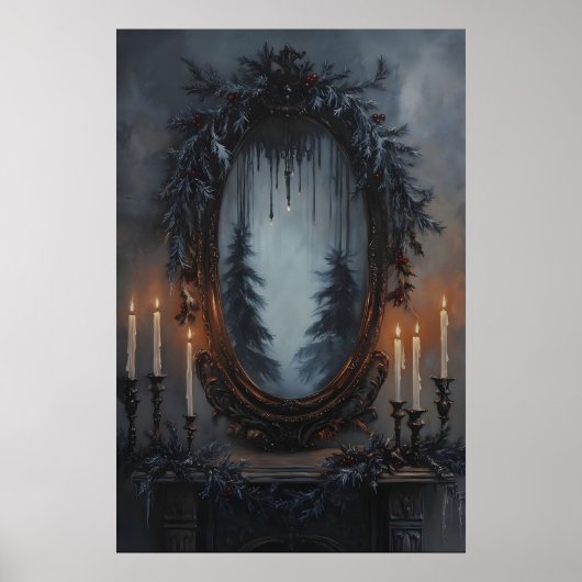 Feestelijke Kerstspiegel met Dennenkrans en Poster (Voorkant)