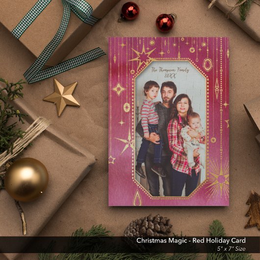 Feestelijke kerstster: rode en gouden foto feestdagenkaart