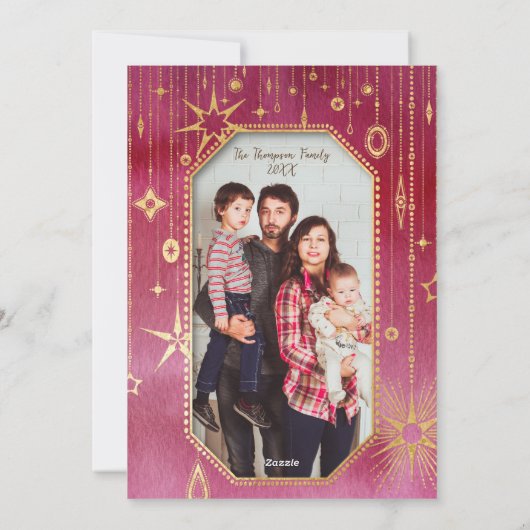 Feestelijke kerstster: rode en gouden foto feestdagenkaart (Achterkant)