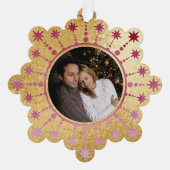 Feestelijke kerstster: rode en gouden foto ornament kaart