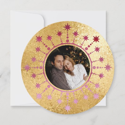 Feestelijke kerstster: rode en gouden fotokaart feestdagenkaart (Voorkant)