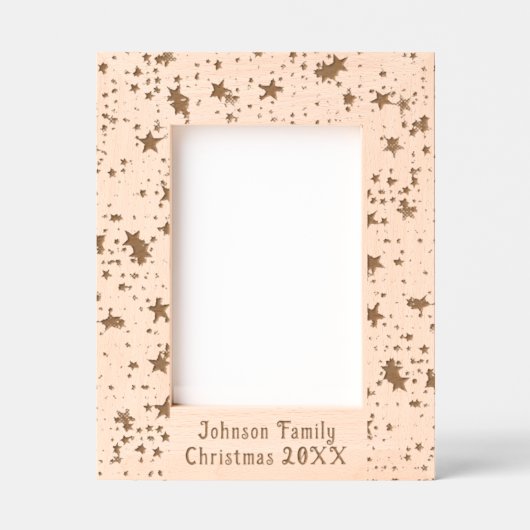 Feestelijke Kerststerren Familienaam 5x7 Houten Gegraveerde Lijstjes (Voorkant)