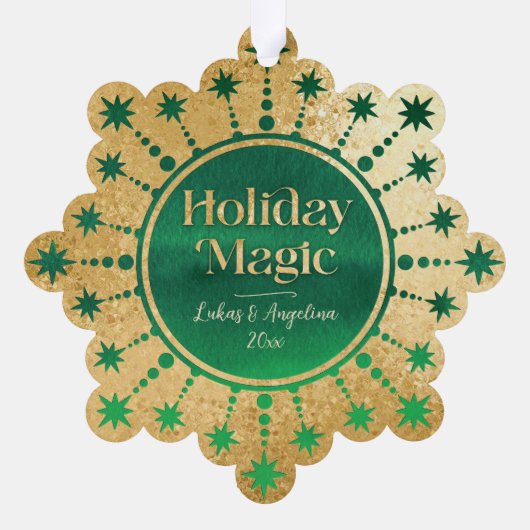 Feestelijke kerststerren: groen en goud ornament kaart (Achterkant)