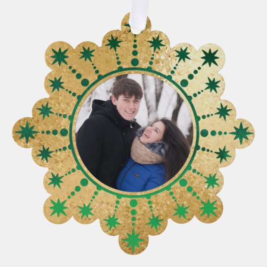Feestelijke kerststerren: groen en goud ornament kaart (Voorkant)