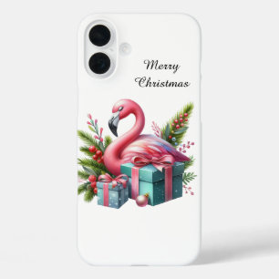 Feestelijke Kerststrand aanpasbare roze flamingo iPhone 16 Plus Hoesje