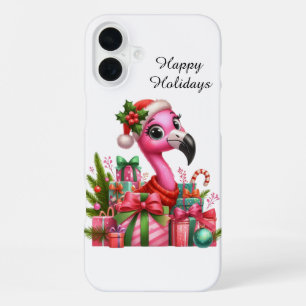 Feestelijke Kerststrand aanpasbare roze flamingo iPhone 16 Plus Hoesje