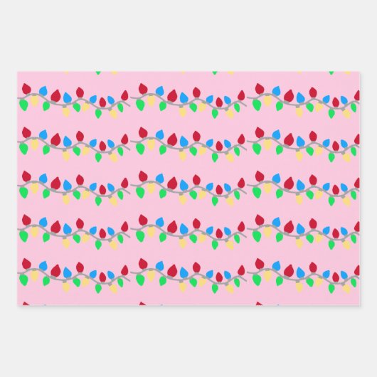 Feestelijke Kerststring Lights op Pink Inpakpapier Vel (Voorkant)