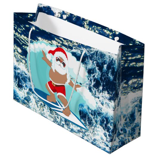 feestelijke kerstsurfen op Santa Holiday Groot Cadeauzakje (Voorkant Gekanteld)