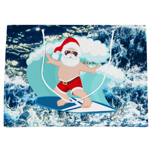 feestelijke kerstsurfen op Santa Holiday Grote cad Groot Cadeauzakje (Voorkant)