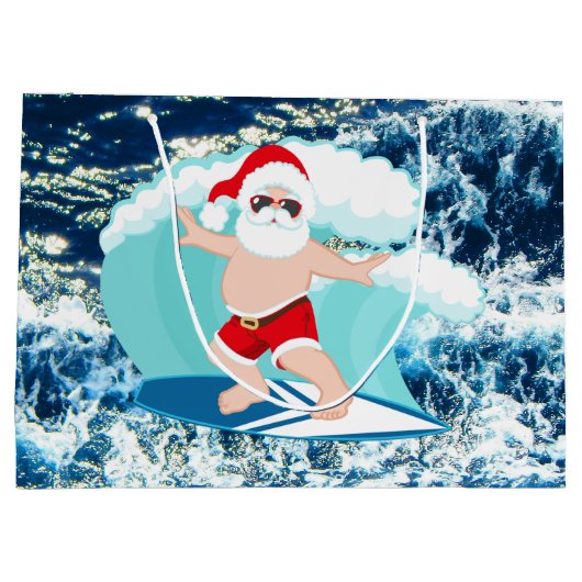 feestelijke kerstsurfen op Santa Holiday Grote cad Groot Cadeauzakje (Achterkant)