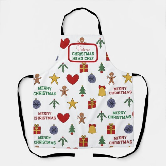 Feestelijke Kerstsymbool Naam Hoofd Chef Schort (Voorkant)