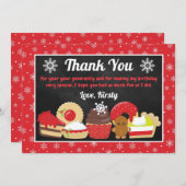 Feestelijke kersttaarten en koekjes verjaardag bedankkaart (Voorkant / Achterkant)