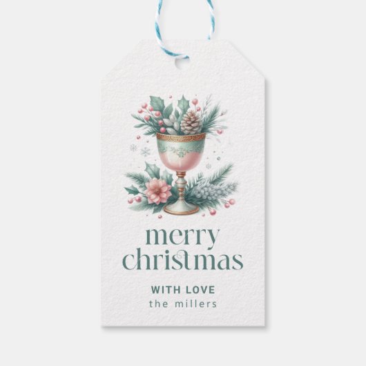 Feestelijke Kerstthema Fancy Kelk Cadeaulabel (Achterkant)