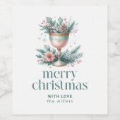 Feestelijke Kerstthema Fancy Kelk Wijn Etiket (Enkel label)