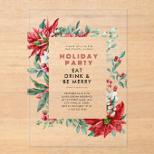Feestelijke Kerstthema Poinsettia Lijst Party Acryl Uitnodigingen (Voorkant)