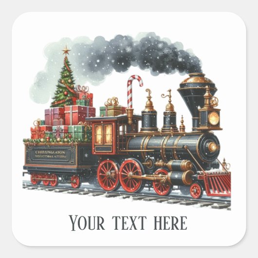 Feestelijke kersttrein tekst toevoegen vierkante sticker (Voorkant)