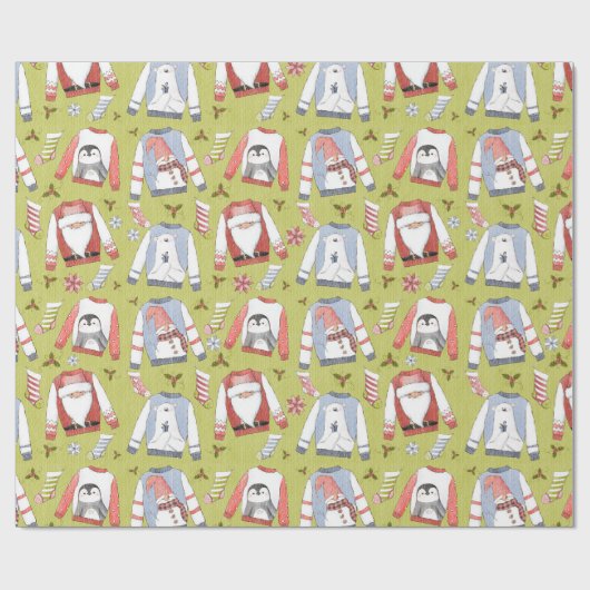 Feestelijke kersttruien en -kousen cadeaupapier (Vlak)